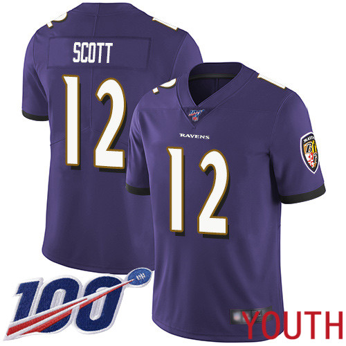 Baltimore Ravens Limited Purple Youth Jaleel Scott Home Jersey NFL Football #12 100th Season Vapor Untouchable